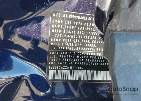 2021 Volkswagen Tiguan 2.0T S z USA, uszkodzony, nr VIN 3VV0B7AXXMM117667